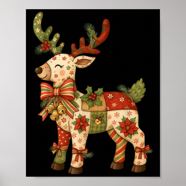 Christmas Patchwork Reindeer Xmas Family Men Women Poster (Front)