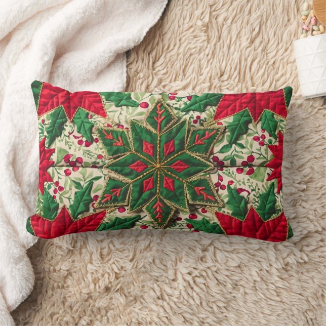 Christmas Patchwork Throw Pillow Cover Green & Red (Blanket)