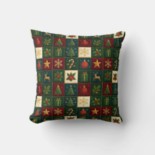 Christmas Patchwork with Holidays Motifs Cushion