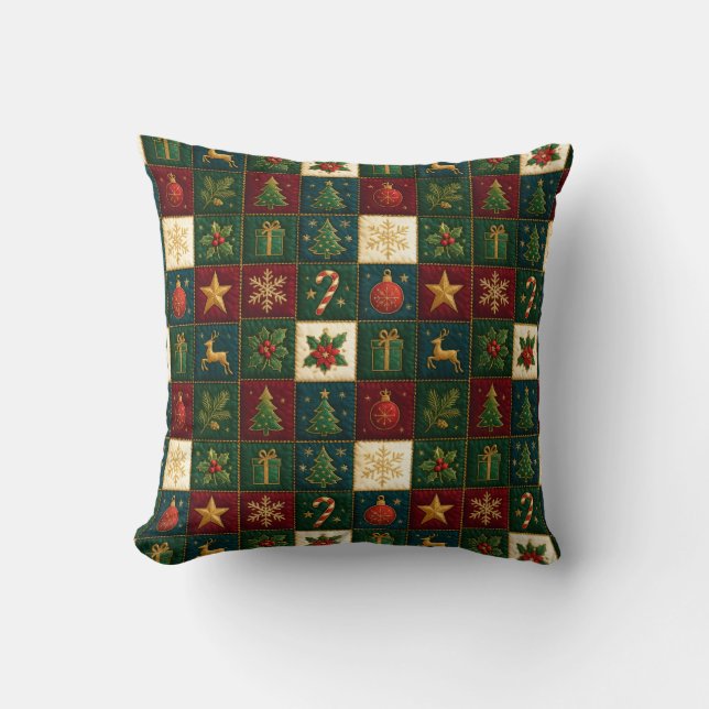 Christmas Patchwork with Holidays Motifs Cushion (Front)