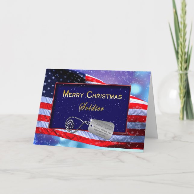 CHRISTMAS - PATRIOTIC - SOLDIER - FLAG/SNOWING HOLIDAY CARD (Front)