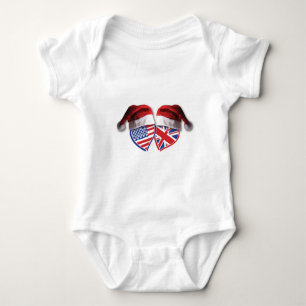 Christmas Patriotic UK USA Hearts Baby Bodysuit