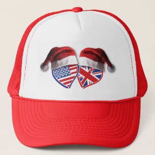 Christmas Patriotic UK USA Hearts Trucker Hat