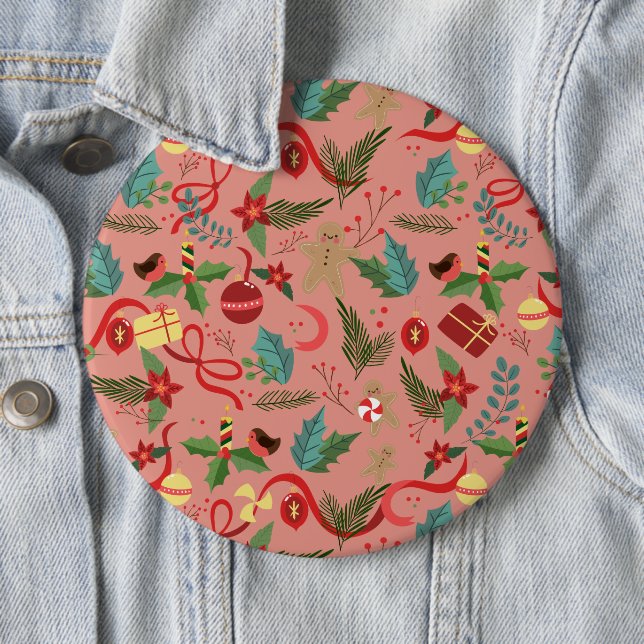 Christmas Pattern 2 6 Cm Round Badge (In Situ)