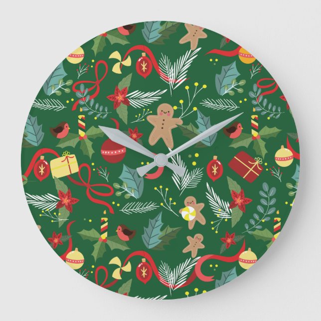 Christmas Pattern 5 Large Clock (Front)