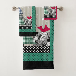 Christmas pattern, applique, new year, christmas bath towel set