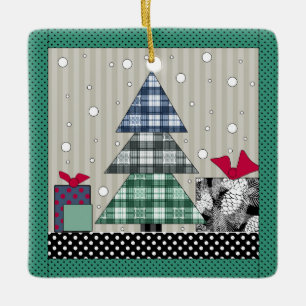 Christmas pattern, applique, new year, christmas ceramic ornament