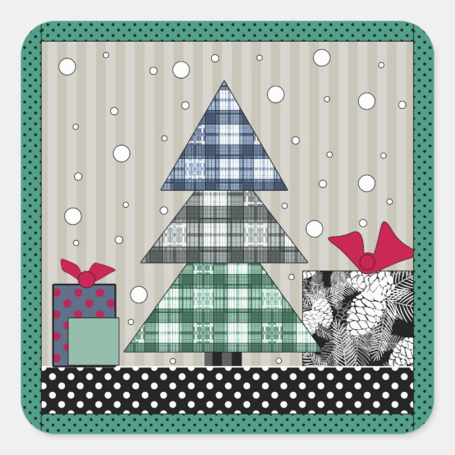 Christmas pattern, applique, new year, christmas square sticker (Front)