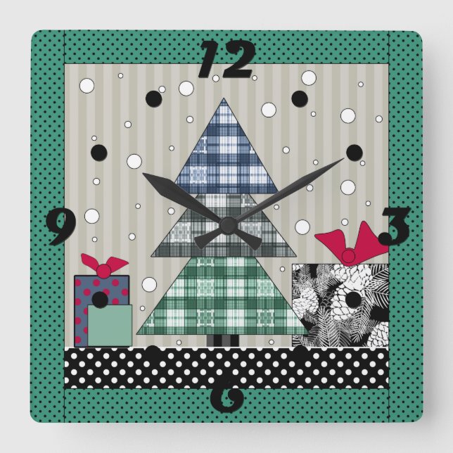 Christmas pattern, applique, new year, christmas t square wall clock (Front)