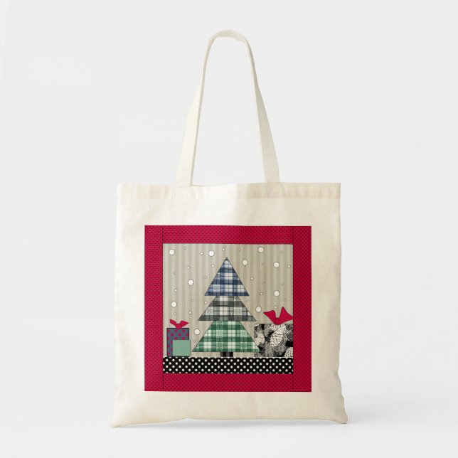 Christmas pattern, applique, new year, christmas   tote bag (Front)