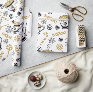 Christmas Pattern Art With Coffee Wrapping Paper