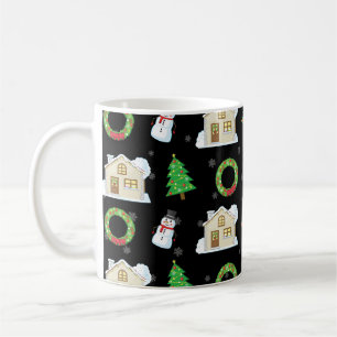 Christmas Pattern - Black Background  Coffee Mug