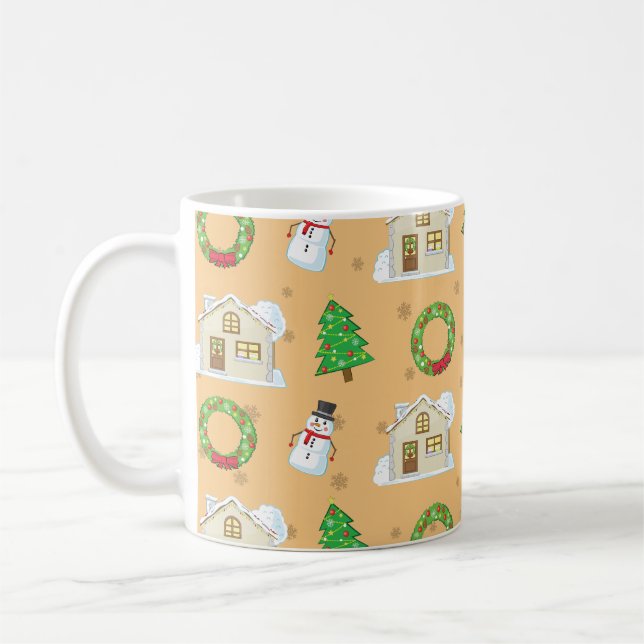Christmas Pattern - Brown Background  Coffee Mug (Left)