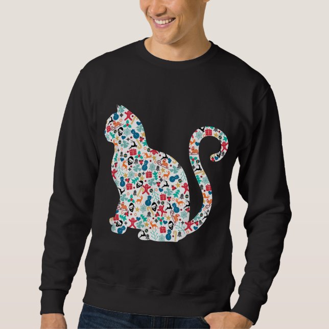 Christmas Pattern Cat Christmas Sweatshirt (Front)