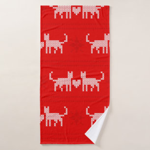 Christmas pattern cross-stitch cats in love with s bath towel
