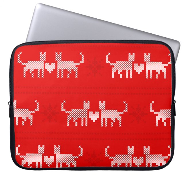 Christmas pattern cross-stitch cats in love with s laptop sleeve (Front)