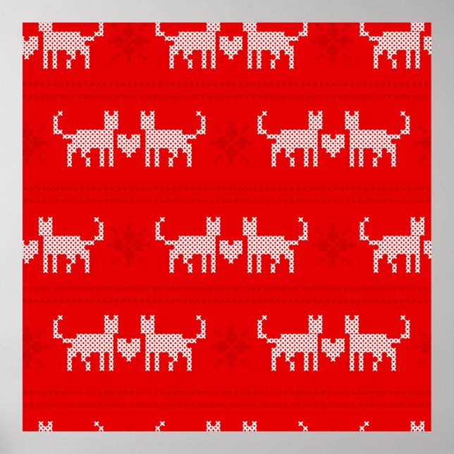 Christmas pattern cross-stitch cats in love with s poster (Front)