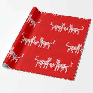 Christmas pattern cross-stitch cats in love with s wrapping paper