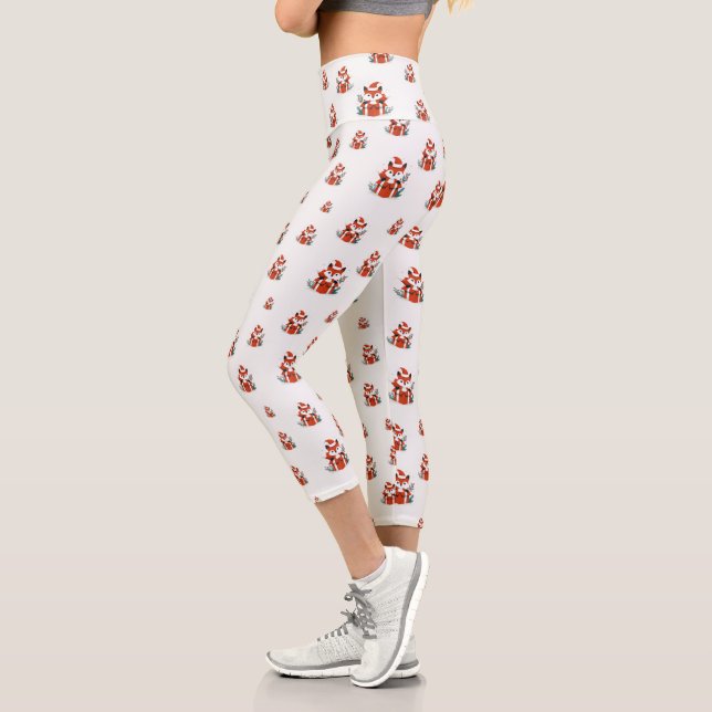 Christmas pattern - Cute red fox seamless pattern Capri Leggings (Left)