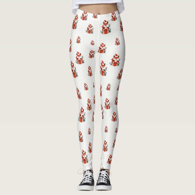 Christmas pattern - Cute red fox seamless pattern Leggings (Front)