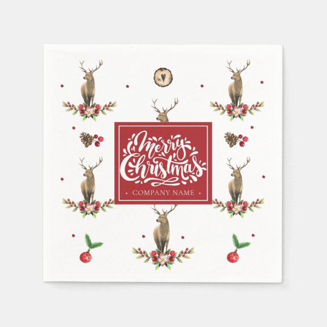 Christmas Pattern Deer Personalised Company Napkin (Front)