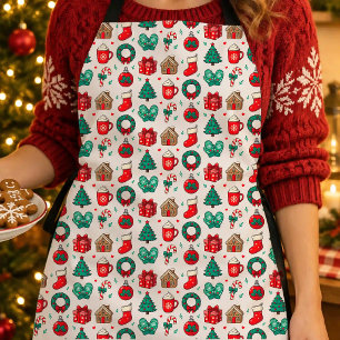 Christmas Pattern Gingerbread House Wreath Mittens Apron