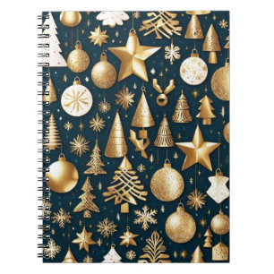 Christmas pattern gold and black ornaments decor notebook