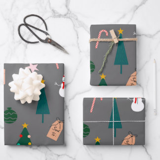 Christmas Pattern-Gray Wrapping Paper Sheet