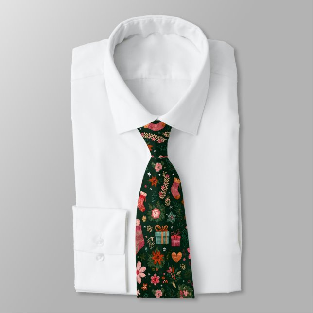 Christmas Pattern Green Tie (Tied)