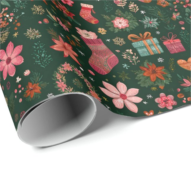 Christmas Pattern Green Wrapping Paper (Roll Corner)