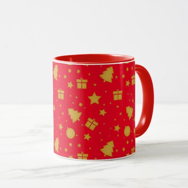 Christmas Pattern in Gold and Red Mug (Front Right)