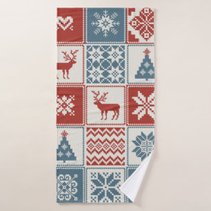 Christmas pattern in patchwork style. Traditional Bath Towel