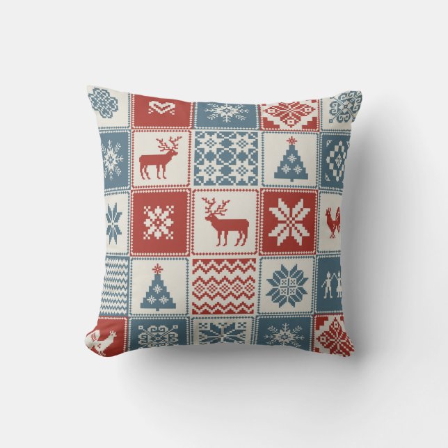 Christmas pattern in patchwork style. Traditional  Cushion (Front)