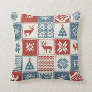 Christmas pattern in patchwork style. Traditional Cushion