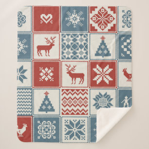 Christmas pattern in patchwork style. Traditional  Sherpa Blanket