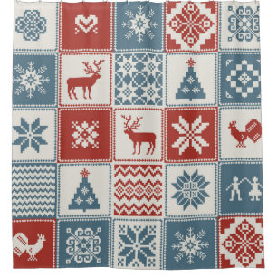 Christmas pattern in patchwork style. Traditional Shower Curtain