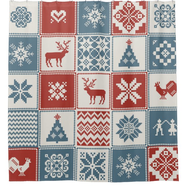 Christmas pattern in patchwork style. Traditional  Shower Curtain (Front)