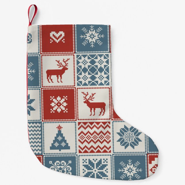 Christmas pattern in patchwork style. Traditional  Small Christmas Stocking (Front)