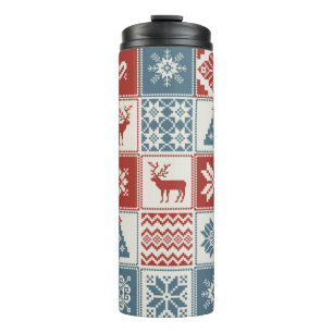 Christmas pattern in patchwork style. Traditional  Thermal Tumbler