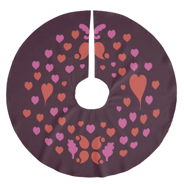 Christmas pattern in red and pink brushed polyester tree skirt (Front)