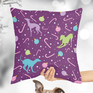 Christmas pattern Italian Greyhound Dog silhouette Cushion
