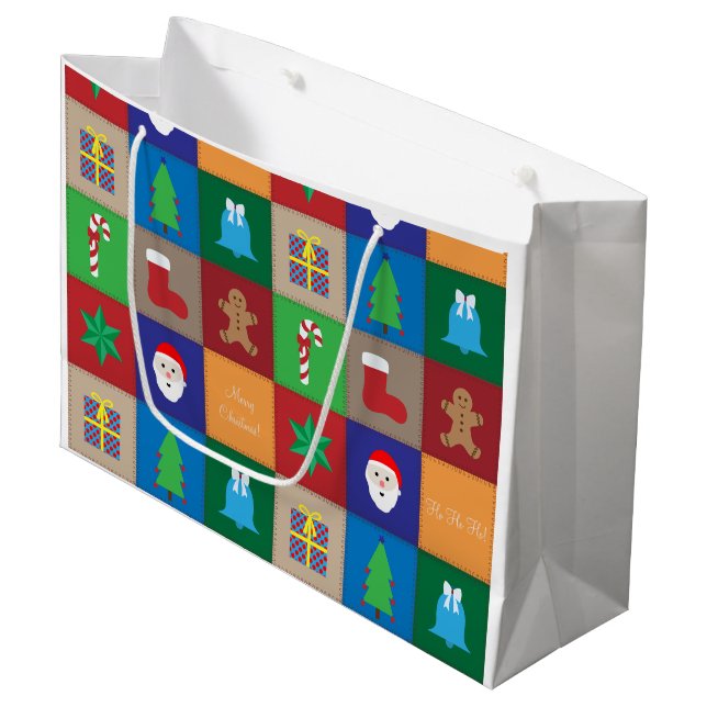 Christmas Pattern Large Gift Bag - Colourful (Front Angled)