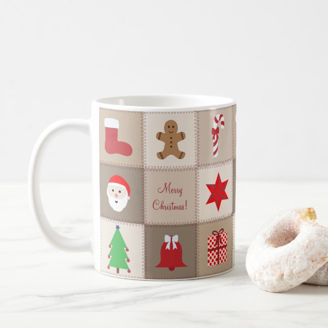 Christmas Pattern Mug - Beige Tones Background (With Donut)