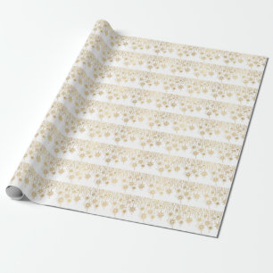 Christmas Pattern Of Lines And Snowflakes. Golden Wrapping Paper