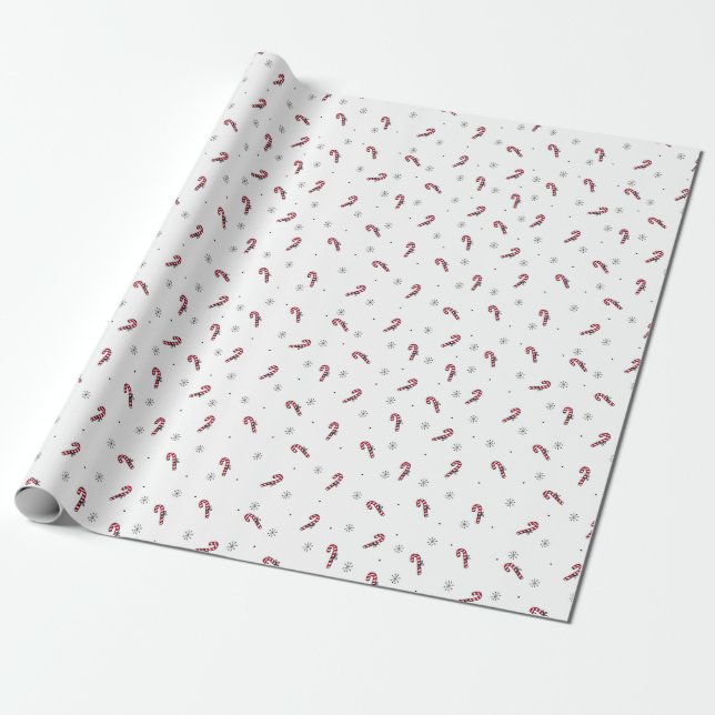Christmas Pattern Of Lollypops And Snowflakes Wrapping Paper (Unrolled)