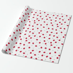 Christmas Pattern Of Red Gifts And Snowflakes Wrapping Paper