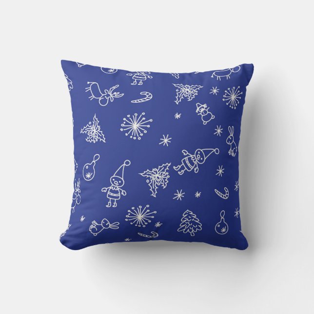 christmas pattern on blue and red background, dood cushion (Front)