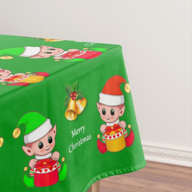 Christmas Pattern on Green Tablecloth (In Situ)
