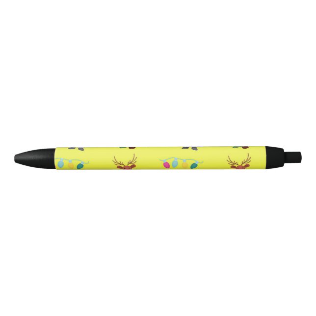 Christmas pattern on yellow black ink pen (Front)