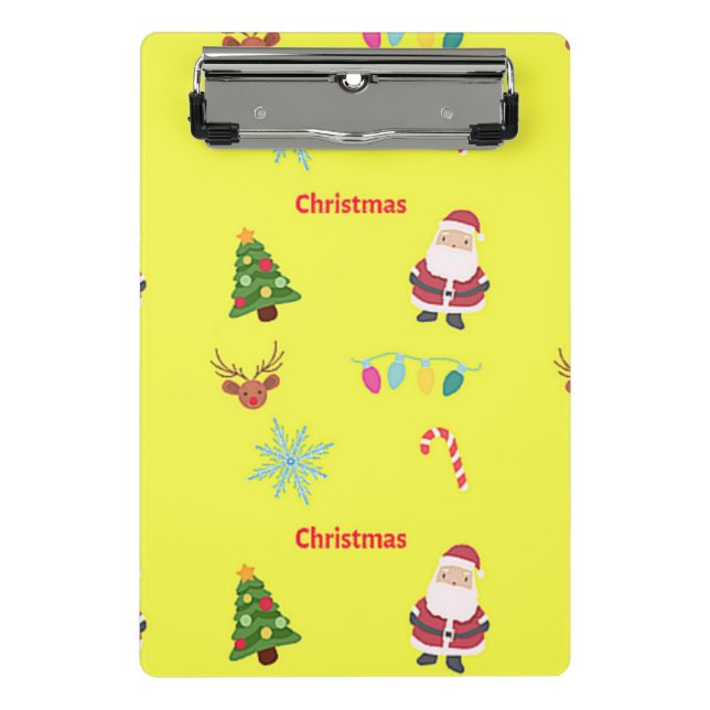 Christmas pattern on yellow mini clipboard (Front)